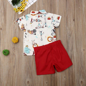 MULTI-TRUST-Toddler Baby Boy Clothes 2pc Outfit Shirt and Shorts Cartoon Printed Circus with Bow-knot - KME means the very best