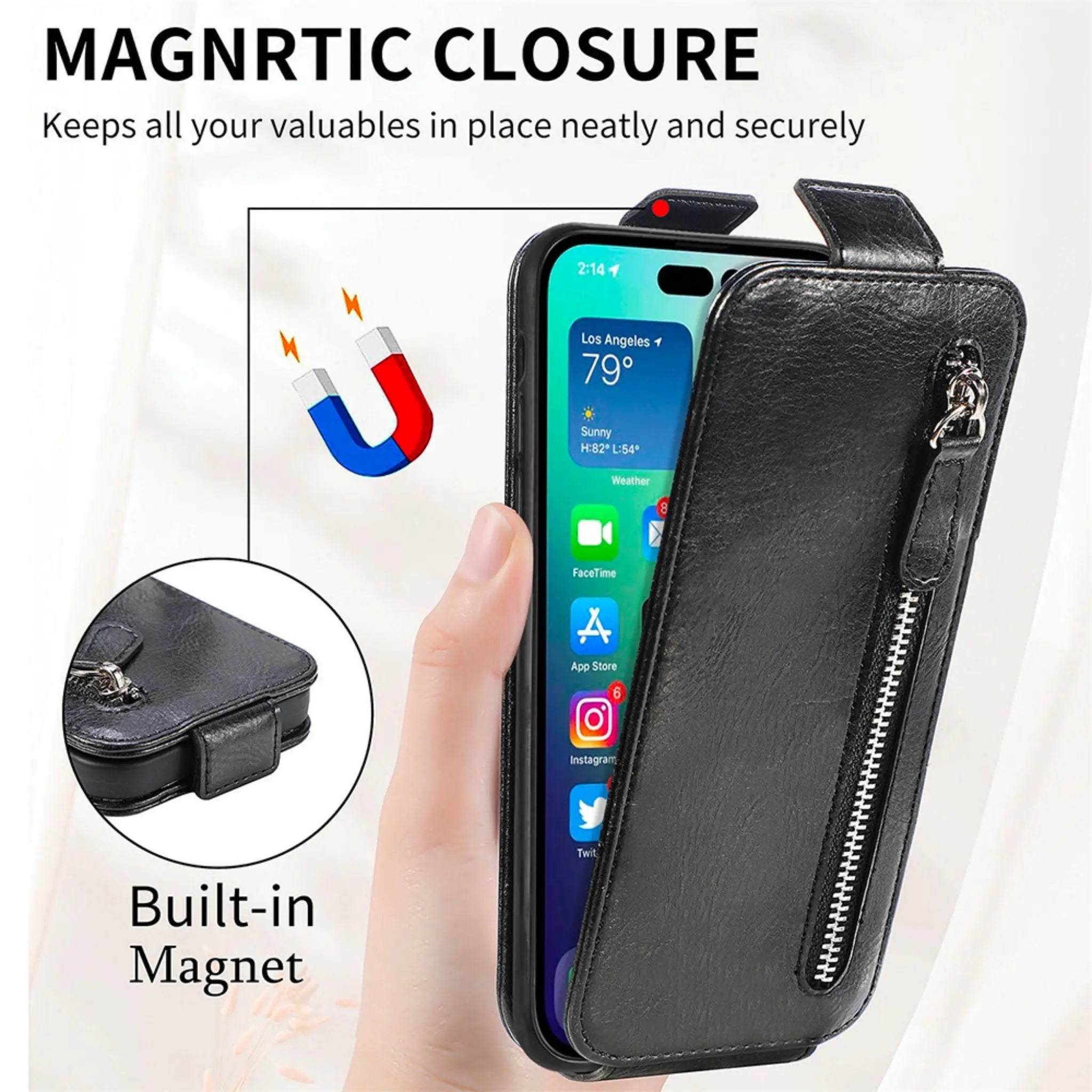 Phone Case For iPhone 14 Leather Zipper Card Wallet Style Security iPhone case - KME means the very best