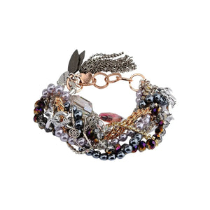 Pink agate stone cuff bracelet with rhinestones - KME means the very best