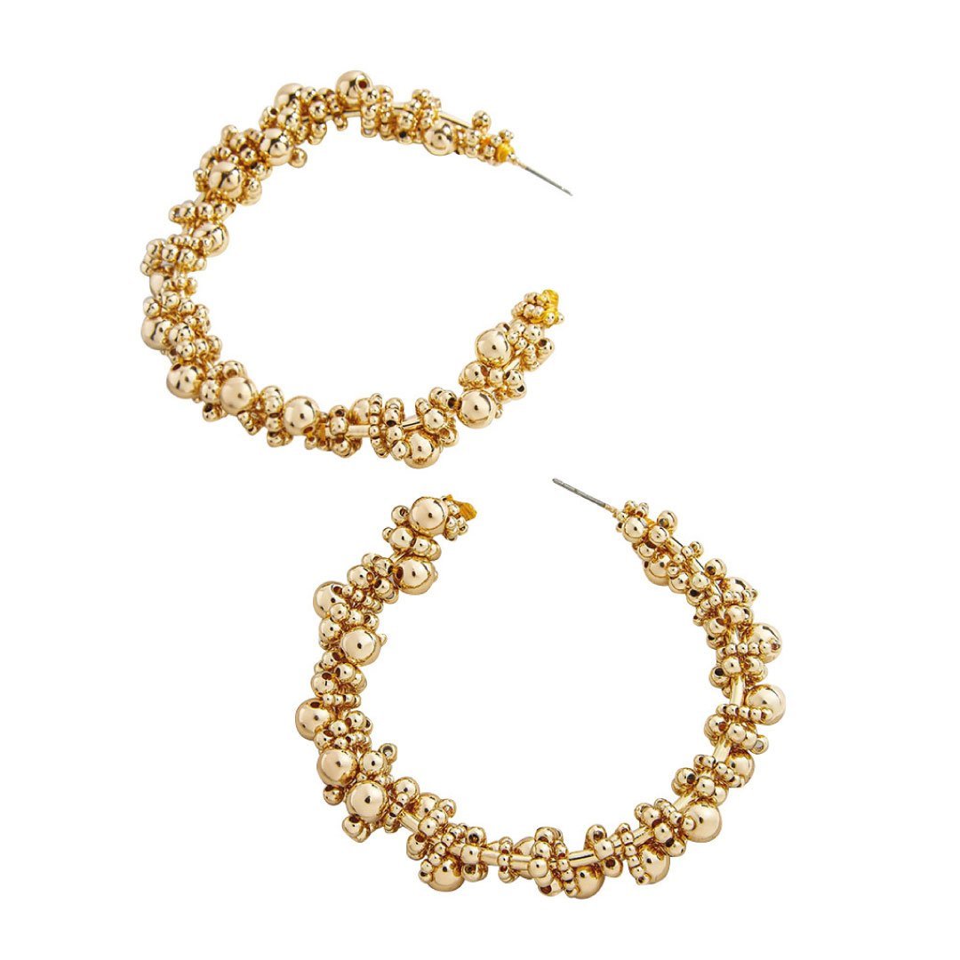 Playful Gold Beaded Pamela Hoop Earrings: Contemporary Elegance for Effortless Glamour - KME means the very best