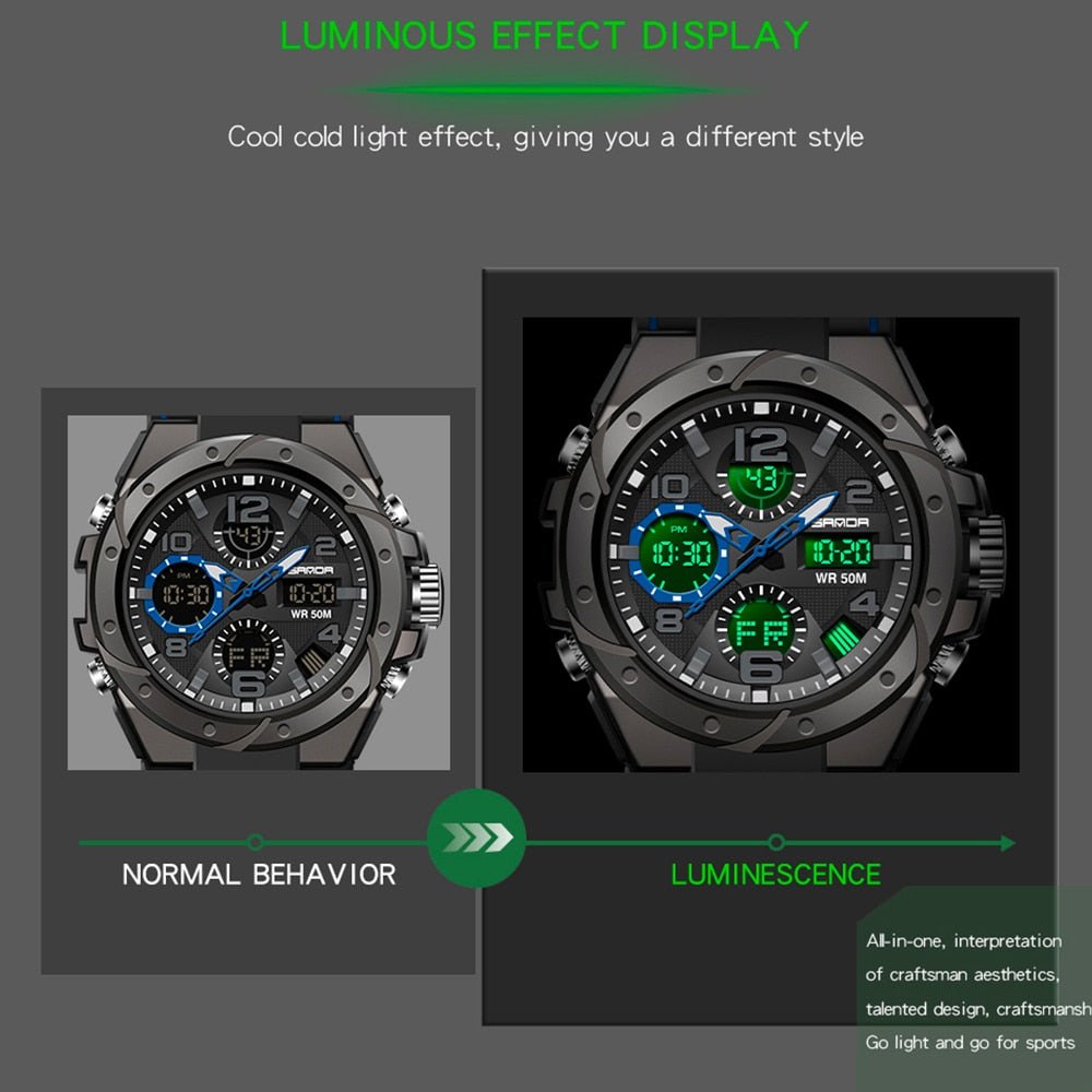 SANDA Luxury Brand Watch Men Military Outdoor Sports Waterproof Watches Dual Display Quartz LED Digital Clock Relogio Masculino - KME means the very best