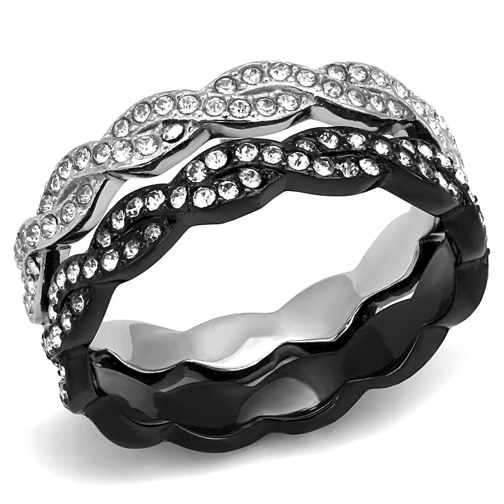 Sleek Two-Tone IP Black Crystal Stainless Steel Ring: Modern Elegance in Clear - Fast Shipping - KME means the very best