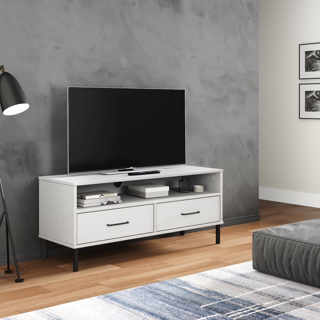 Solid Wood Pine TV Cabinet with Metal Legs OSLO Furniture Multi Colors - vidaXL - KME means the very best