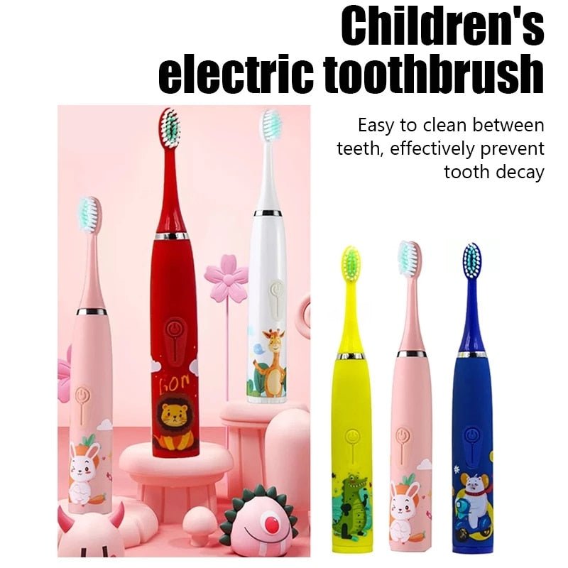 Sonic Children Electric Toothbrush Colorful Cartoon With Replacement Heads Ultrasonic Rechargeable Soft Bristles Cleaning Brush - KME means the very best