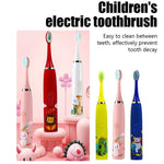 Load image into Gallery viewer, Sonic Children Electric Toothbrush Colorful Cartoon With Replacement Heads Ultrasonic Rechargeable Soft Bristles Cleaning Brush - KME means the very best
