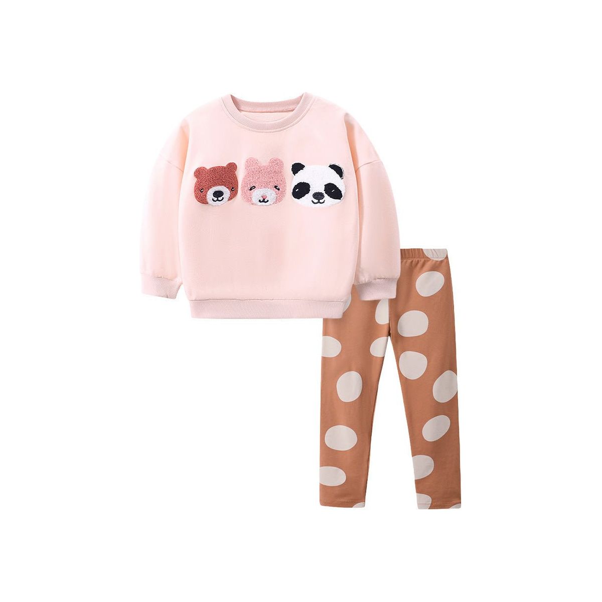 Spring Baby Kids Girls Animals Embroidery Long Sleeves Pullover And Polka Dots Pants Clothing Set - KME means the very best