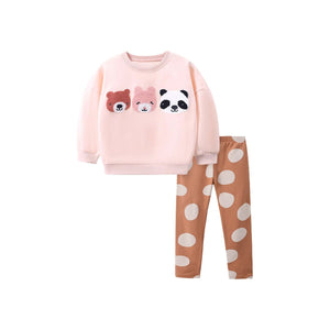 Spring Baby Kids Girls Animals Embroidery Long Sleeves Pullover And Polka Dots Pants Clothing Set - KME means the very best