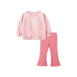 Load image into Gallery viewer, Spring Baby Kids Girls Letters Embroidery Long Sleeves Pullover and Solid Flared Pants Set | KME - Quality Children&#39;s Apparel - KME means the very best
