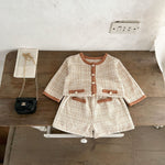 Load image into Gallery viewer, Spring Baby Kids Girls Plaid Cardigan And Shorts Clothing Set - KME means the very best
