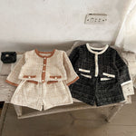 Load image into Gallery viewer, Spring Baby Kids Girls Plaid Cardigan And Shorts Clothing Set - KME means the very best
