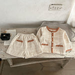 Load image into Gallery viewer, Spring Baby Kids Girls Plaid Cardigan And Shorts Clothing Set - KME means the very best
