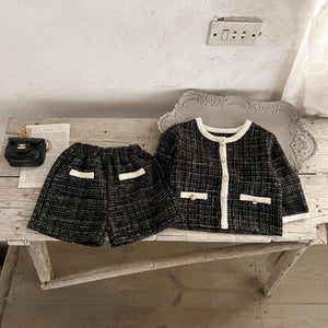 Spring Baby Kids Girls Plaid Cardigan And Shorts Clothing Set - KME means the very best