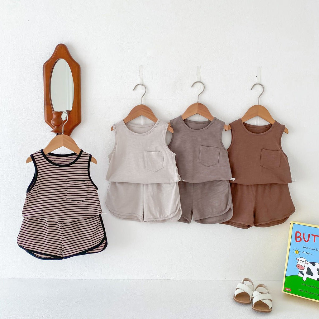 Spring Baby Kids Unisex Top Sleeveless Vest And Shorts Clothing Set - KME means the very best