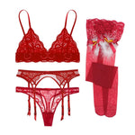 Load image into Gallery viewer, Sultry Elegance: Unleash Your Allure with our Sexy Little Chest Gathered 4-Piece Lace Set - Adjustable Sensuality for a Fashionable and Charming Christmas Vibe - KME means the very best
