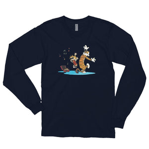 T-Shirt Calvin and Hobbes Dancing with Record Player Long Sleeve Shirt - KME means the very best