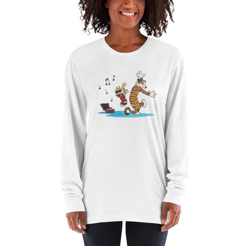 T-Shirt Calvin and Hobbes Dancing with Record Player Long Sleeve Shirt - KME means the very best