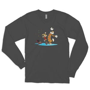 T-Shirt Calvin and Hobbes Dancing with Record Player Long Sleeve Shirt - KME means the very best