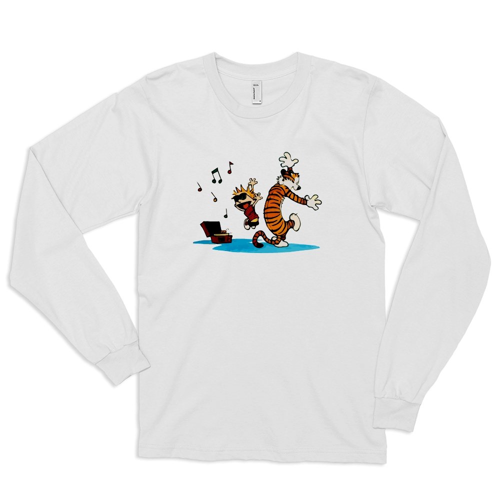 T-Shirt Calvin and Hobbes Dancing with Record Player Long Sleeve Shirt - KME means the very best