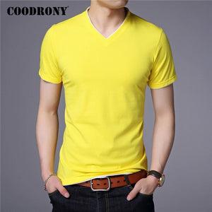 T Shirt Men Cotton V-Neck Short Sleeve Casual Tee - KME means the very best