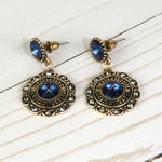 Load image into Gallery viewer, Timeless Bloom Sapphire Crystal Drop Earrings: Vintage Charm with Gold Plating - Hypoallergenic - KME means the very best
