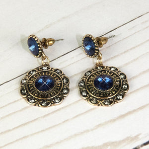 Timeless Bloom Sapphire Crystal Drop Earrings: Vintage Charm with Gold Plating - Hypoallergenic - KME means the very best
