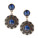 Load image into Gallery viewer, Timeless Bloom Sapphire Crystal Drop Earrings: Vintage Charm with Gold Plating - Hypoallergenic - KME means the very best
