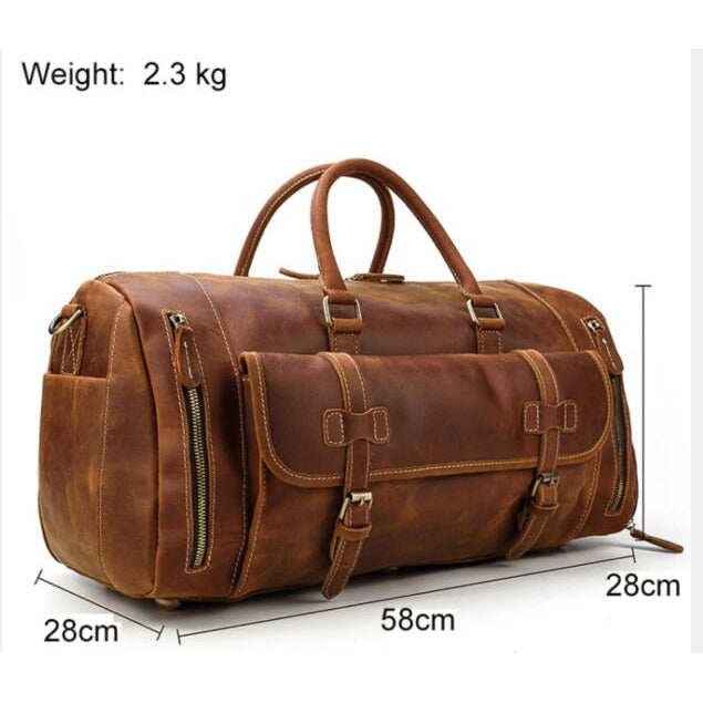 Travel Bag Vintage Leather Travel Duffle Bag With Shoe Pocket 20 inch Big Capacity Real Leather Weekender Luggage Bag large Messenger Bag - KME means the very best