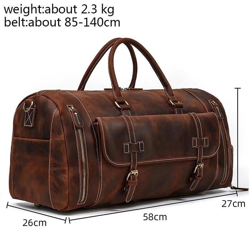 Travel Bag Vintage Leather Travel Duffle Bag With Shoe Pocket 20 inch Big Capacity Real Leather Weekender Luggage Bag large Messenger Bag - KME means the very best