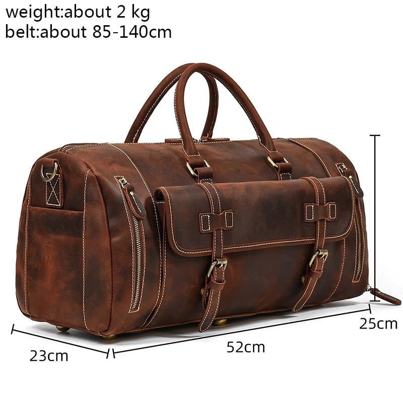 Travel Bag Vintage Leather Travel Duffle Bag With Shoe Pocket 20 inch Big Capacity Real Leather Weekender Luggage Bag large Messenger Bag - KME means the very best