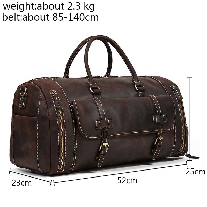 Travel Bag Vintage Leather Travel Duffle Bag With Shoe Pocket 20 inch Big Capacity Real Leather Weekender Luggage Bag large Messenger Bag - KME means the very best