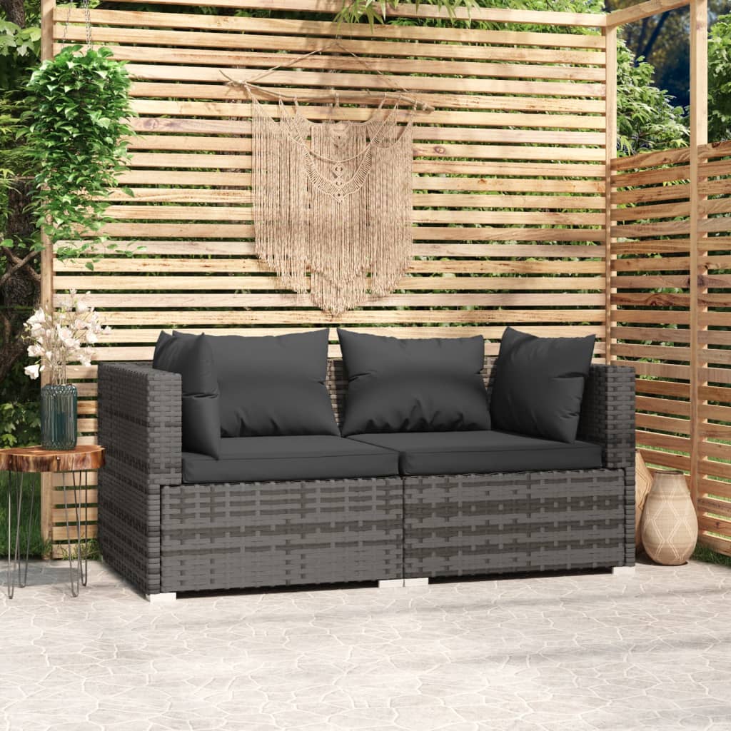 vidaXL 2-Seater Sofa with Cushions Gray Poly Rattan - KME means the very best