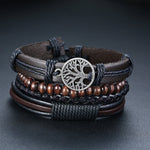 Load image into Gallery viewer, Vnox Men&#39; Bracelet Leather Vintage Life Tree Rudder Charm Wood Beads Ethnic Tribal Wristbands 4pcs - KME means the very best
