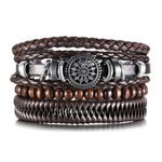Load image into Gallery viewer, Vnox Men&#39; Bracelet Leather Vintage Life Tree Rudder Charm Wood Beads Ethnic Tribal Wristbands 4pcs - KME means the very best
