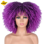 Load image into Gallery viewer, Wig Short Afro Kinky Curly Wigs With Bangs For Black &amp; White Women African Real Ombre Brown Cosplay Wig High Temperature Glue less - KME means the very best
