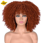 Load image into Gallery viewer, Wig Short Afro Kinky Curly Wigs With Bangs For Black &amp; White Women African Real Ombre Brown Cosplay Wig High Temperature Glue less - KME means the very best
