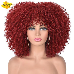 Wig Short Afro Kinky Curly Wigs With Bangs For Black & White Women African Real Ombre Brown Cosplay Wig High Temperature Glue less - KME means the very best