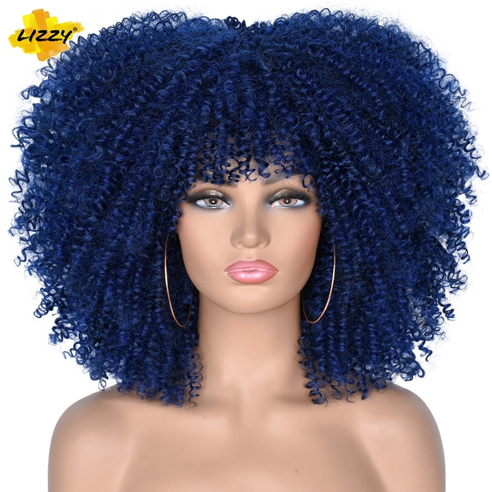 Wig Short Afro Kinky Curly Wigs With Bangs For Black & White Women African Real Ombre Brown Cosplay Wig High Temperature Glue less - KME means the very best