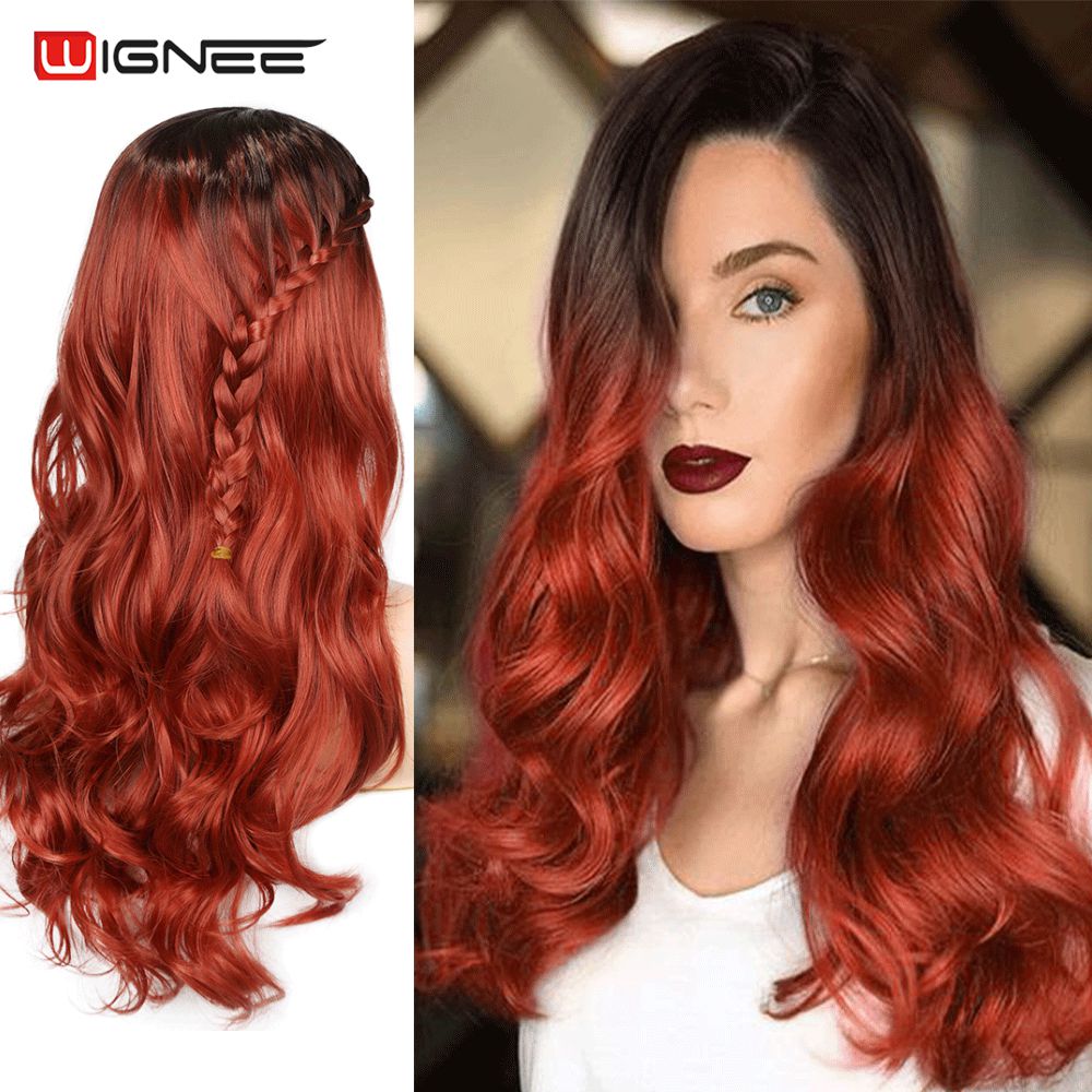 WIGNEE - Pink Wig Hair Synthetic Long Wavy Heat Resistant Wigs For Women Daily/Party Natural Black to Brown/Purple/Ash Blonde Wig - KME means the very best