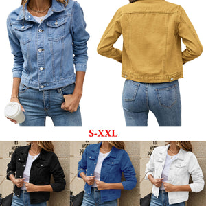 Women&#39;s Denim Jackets Fashion Female Casual Long Sleeve Lapel Solid Button Down Chest Pocket Slim Jean Jacket Fall Winter Coat - KME means the very best