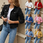 Load image into Gallery viewer, Women&#39;s Denim Jackets Fashion Female Casual Long Sleeve Lapel Solid Button Down Chest Pocket Slim Jean Jacket Fall Winter Coat - KME means the very best
